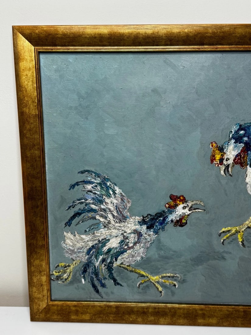 Expressionist Heavy Impasto Oil Painting Cocks Fight After Leon Kossoff C1965 - 5