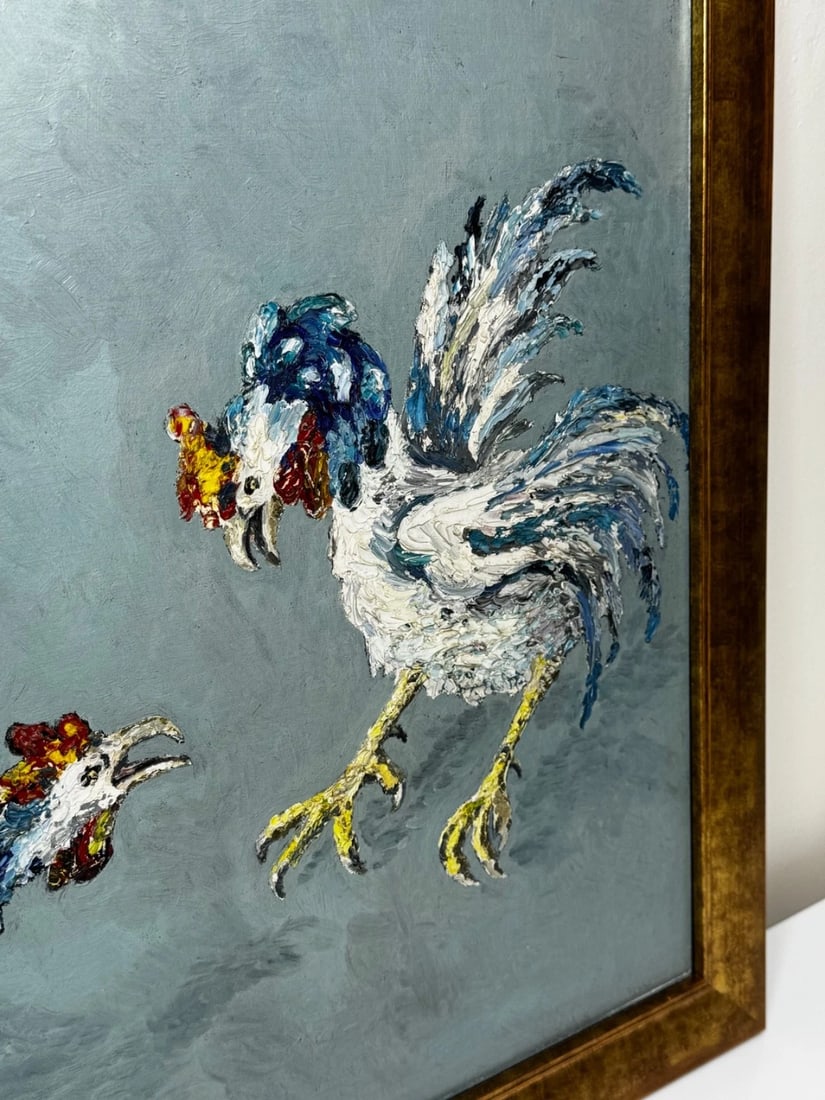 Expressionist Heavy Impasto Oil Painting Cocks Fight After Leon Kossoff C1965 - 6
