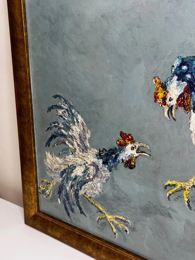Expressionist Heavy Impasto Oil Painting Cocks Fight After Leon Kossoff C1965 - 7