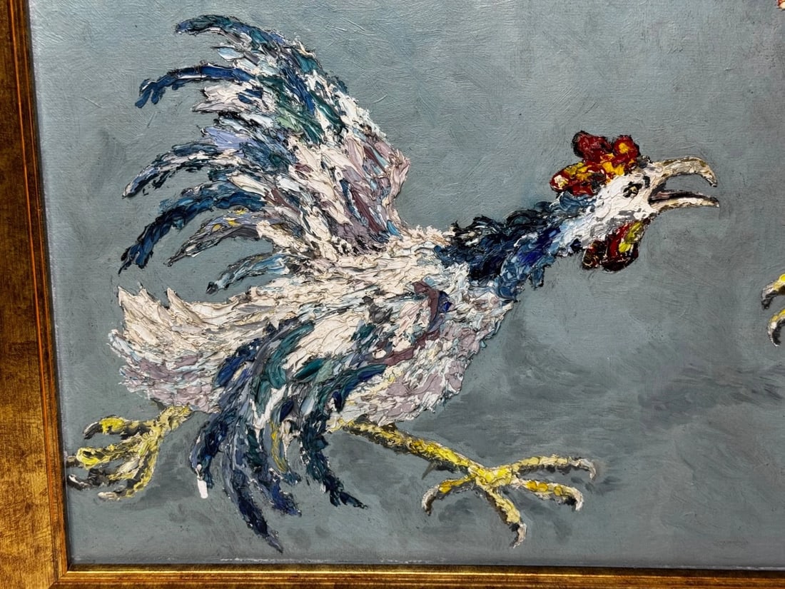 Expressionist Heavy Impasto Oil Painting Cocks Fight After Leon Kossoff C1965 - 8