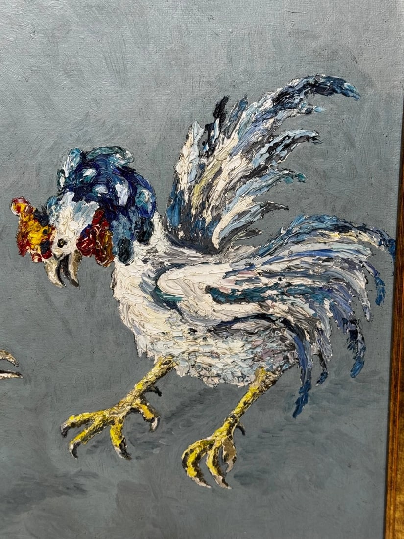 Expressionist Heavy Impasto Oil Painting Cocks Fight After Leon Kossoff C1965 - 9