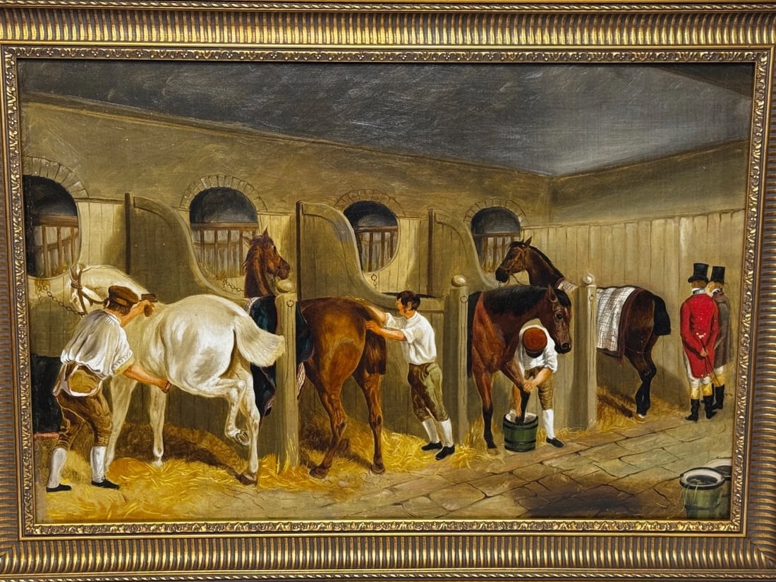 Oil Painting The Hunting Stud In the Manner of John Frederick Herring Snr C1900 - 2