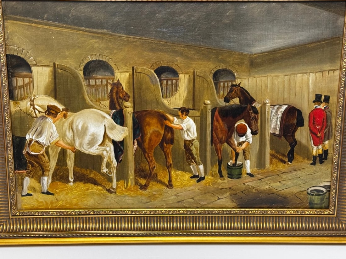 Oil Painting The Hunting Stud In the Manner of John Frederick Herring Snr C1900 - 4