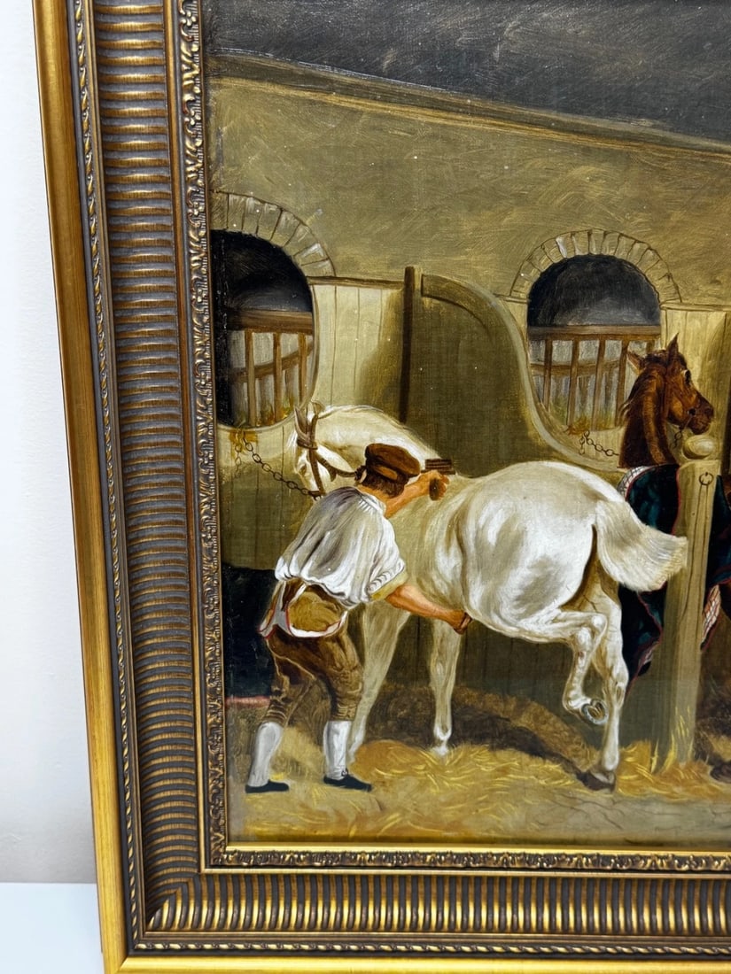 Oil Painting The Hunting Stud In the Manner of John Frederick Herring Snr C1900 - 6