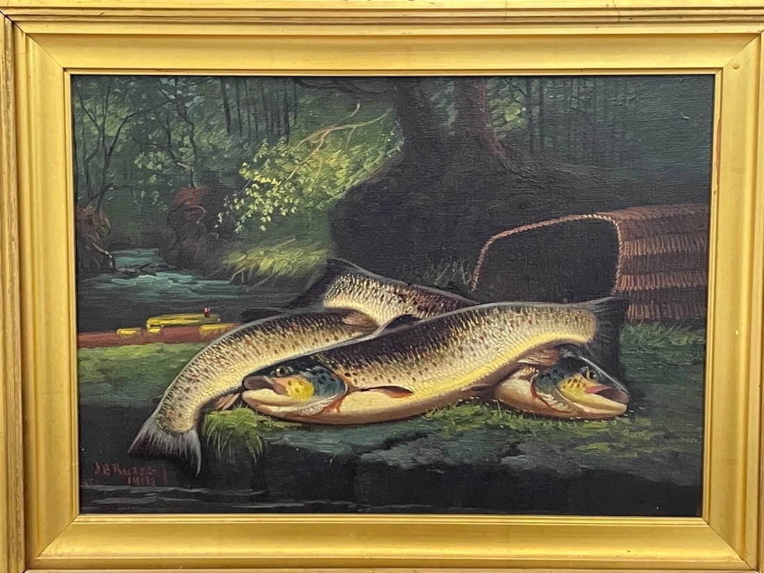 Scottish Angling Masterpiece Sporting Oil “Burn Trout” By James B. Russell - 2