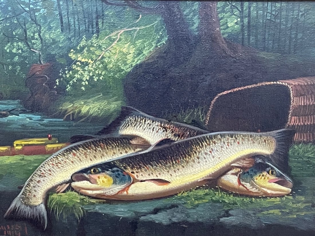 Scottish Angling Masterpiece Sporting Oil “Burn Trout” By James B. Russell - 3