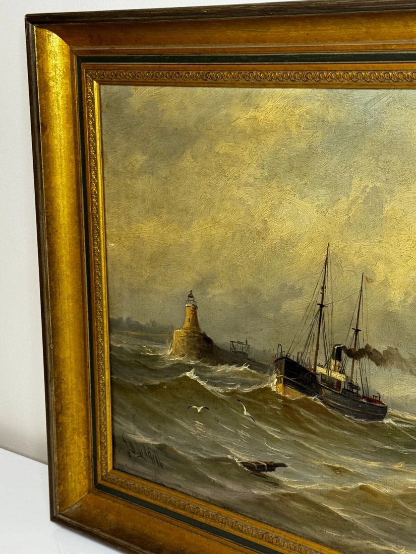 Victorian Marine Oil Painting Leaving the Tyne — John Davison Liddell C1890 - 4