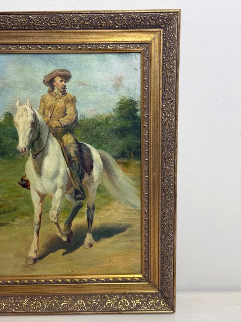 Oil Portrait Of Wild West Buffalo Bill on Grey Horseback After Rosa Bonheur - 15