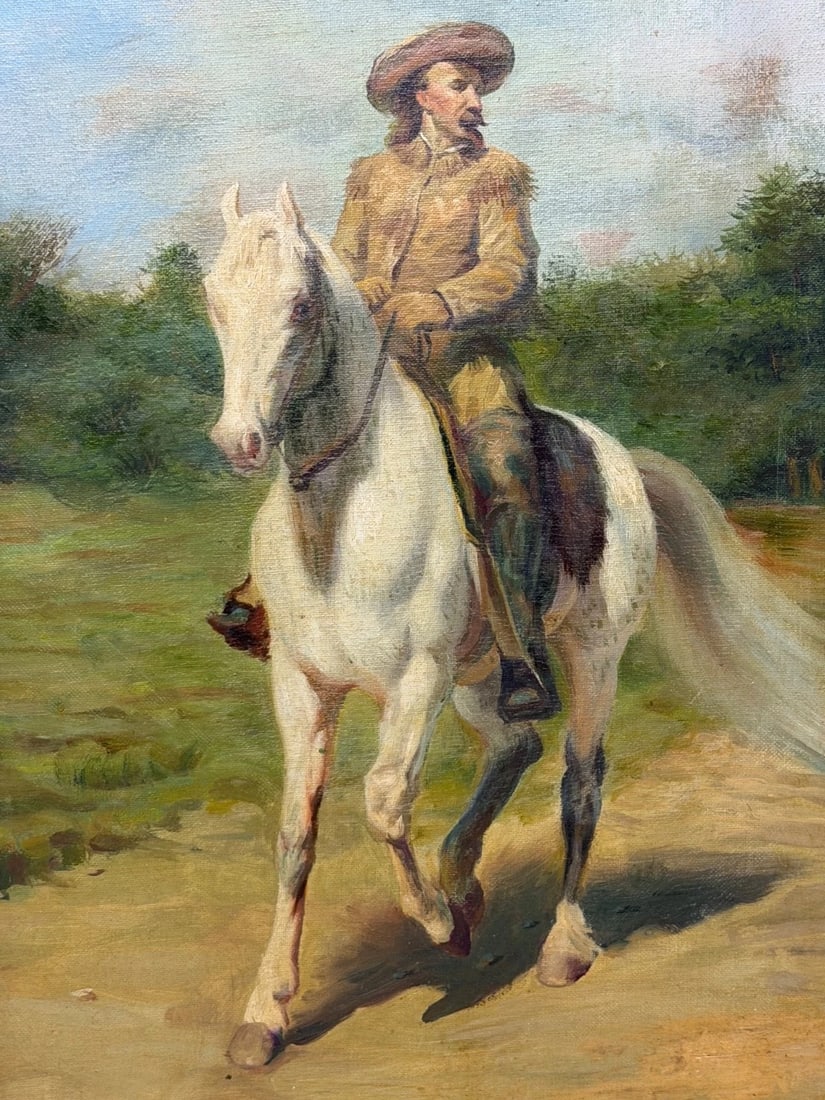 Oil Portrait Of Wild West Buffalo Bill on Grey Horseback After Rosa Bonheur - 2