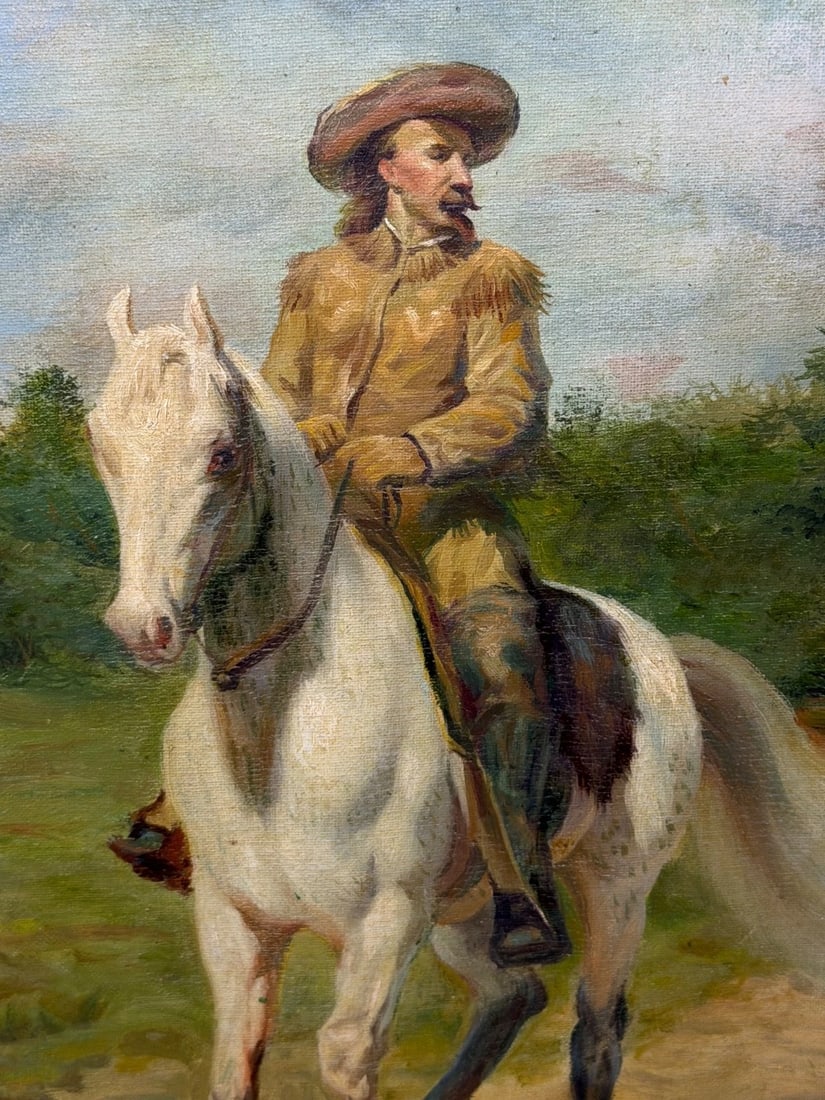 Oil Portrait Of Wild West Buffalo Bill on Grey Horseback After Rosa Bonheur - 3