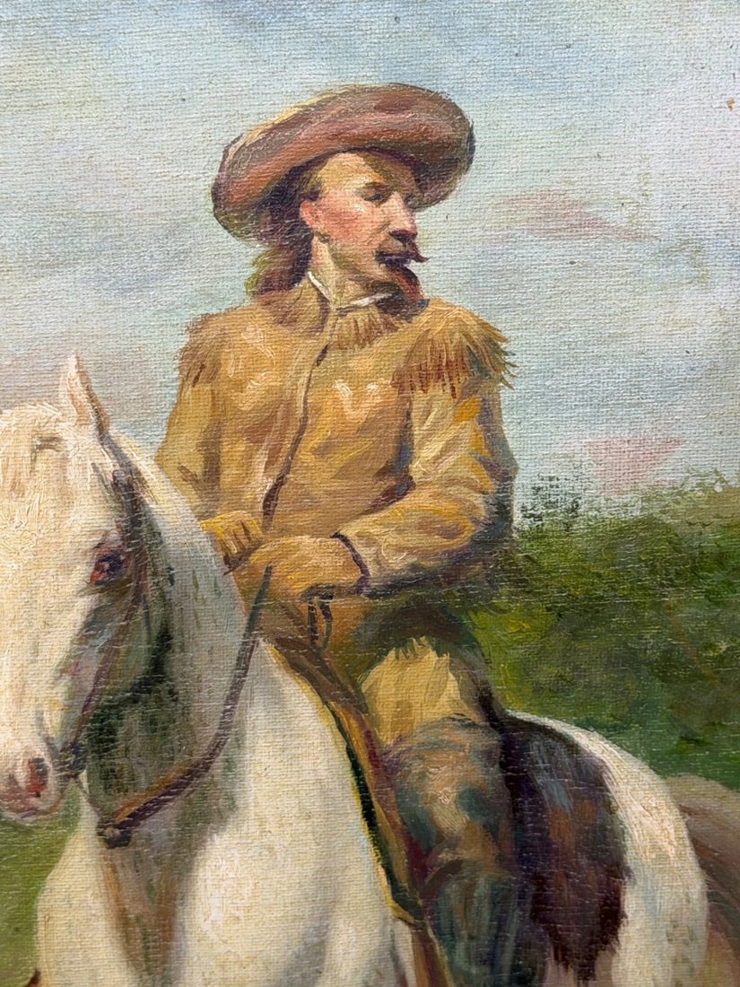 Oil Portrait Of Wild West Buffalo Bill on Grey Horseback After Rosa Bonheur - 4