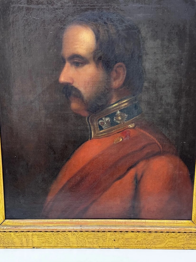 19th Century Military Oil Painting Portrait Red Tunic Coat Victorian Officer - 10
