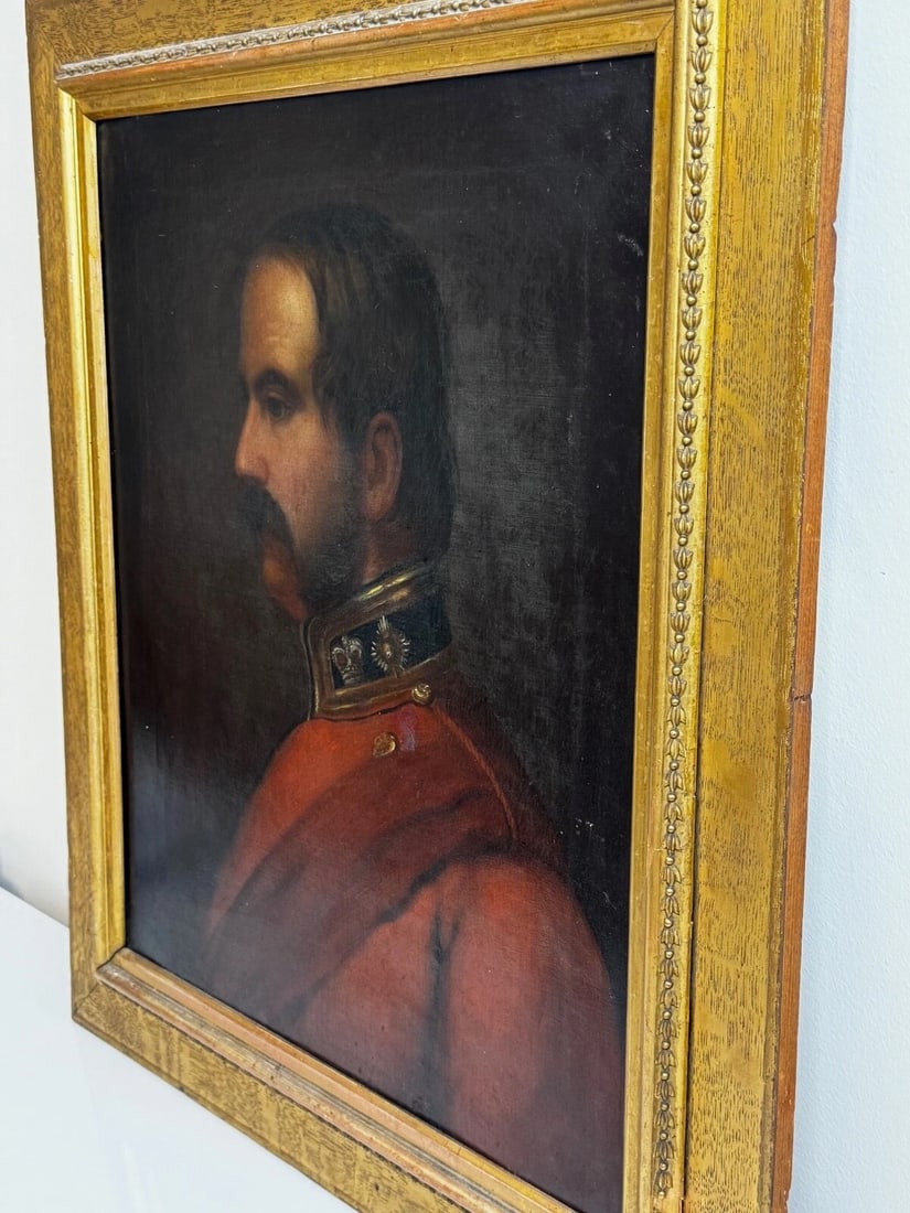 19th Century Military Oil Painting Portrait Red Tunic Coat Victorian Officer - 19