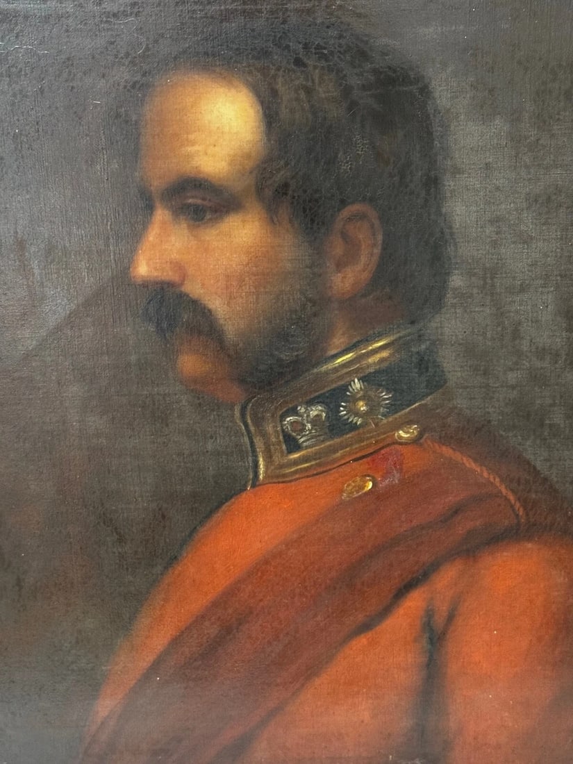 19th Century Military Oil Painting Portrait Red Tunic Coat Victorian Officer - 3