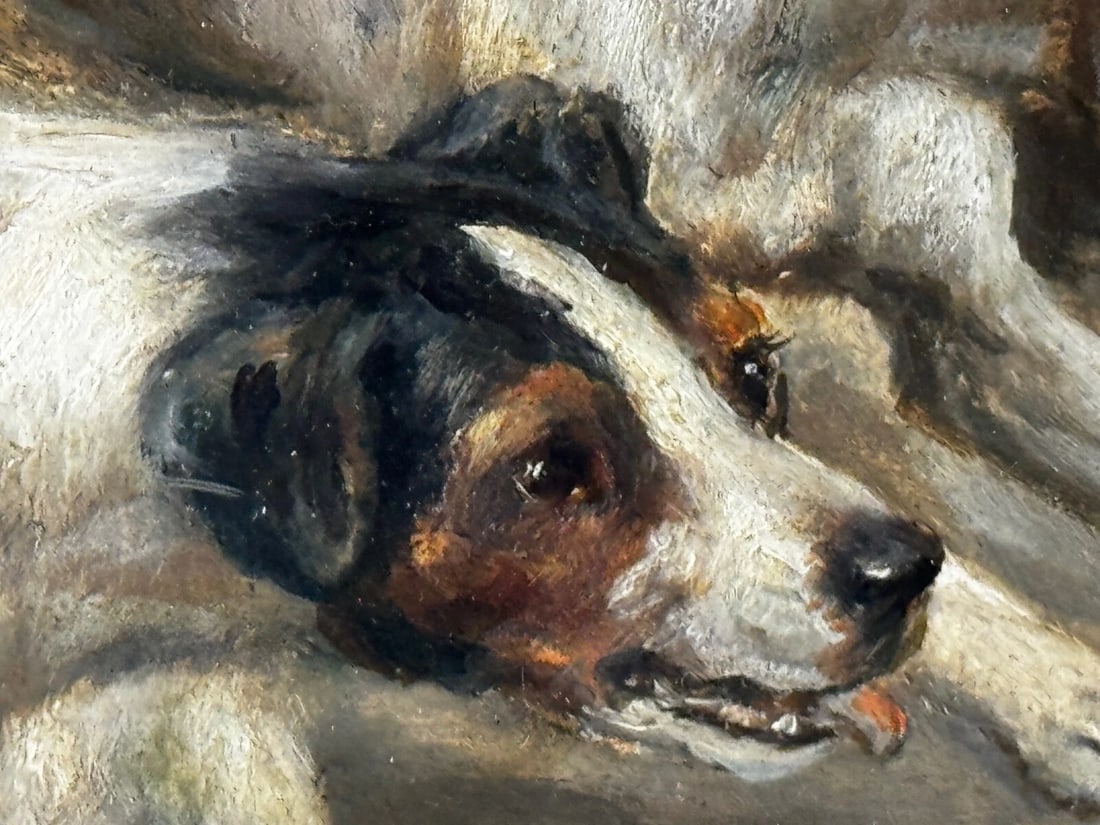Victorian Hunting Oil Painting Two Jack Russell Terrier Dogs Chasing Rat In Barn - 10