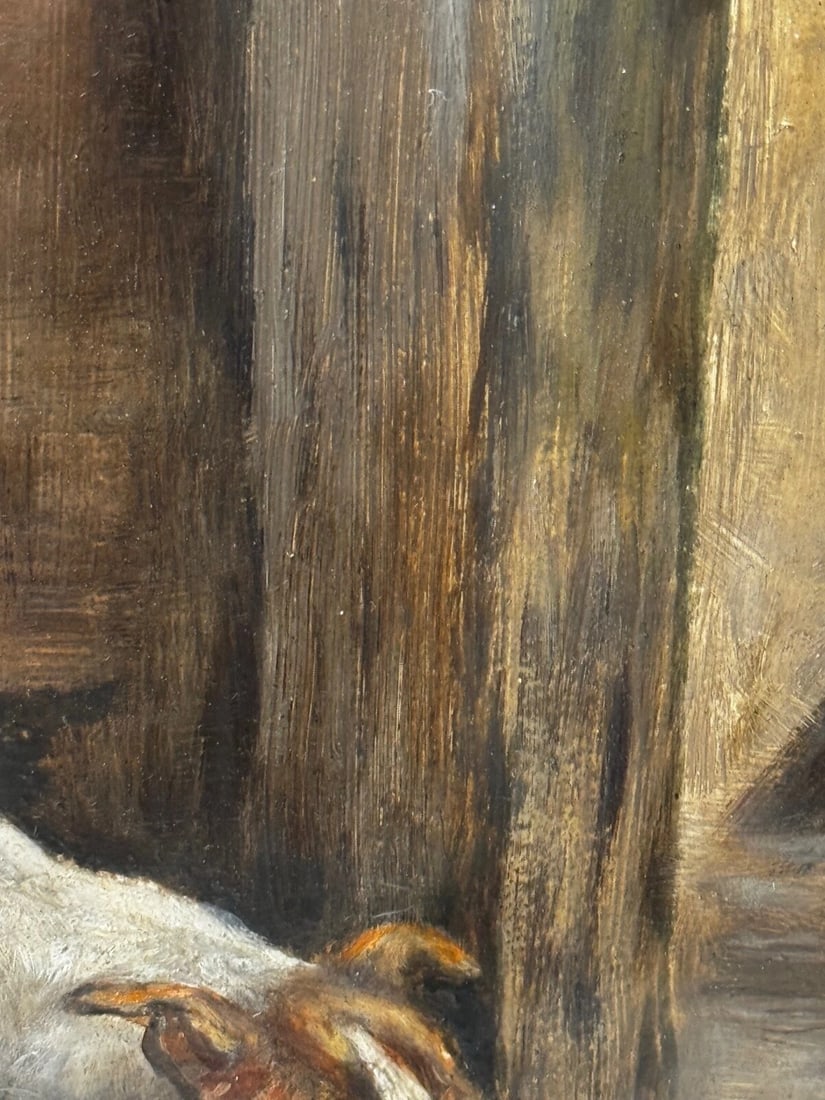 Victorian Hunting Oil Painting Two Jack Russell Terrier Dogs Chasing Rat In Barn - 12