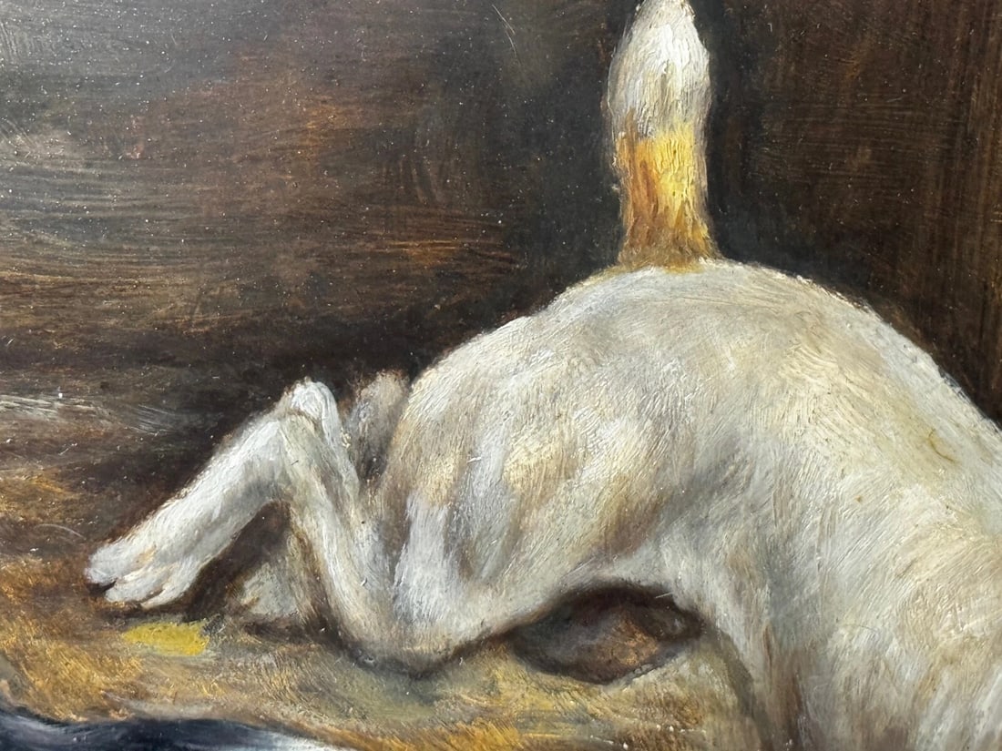 Victorian Hunting Oil Painting Two Jack Russell Terrier Dogs Chasing Rat In Barn - 13