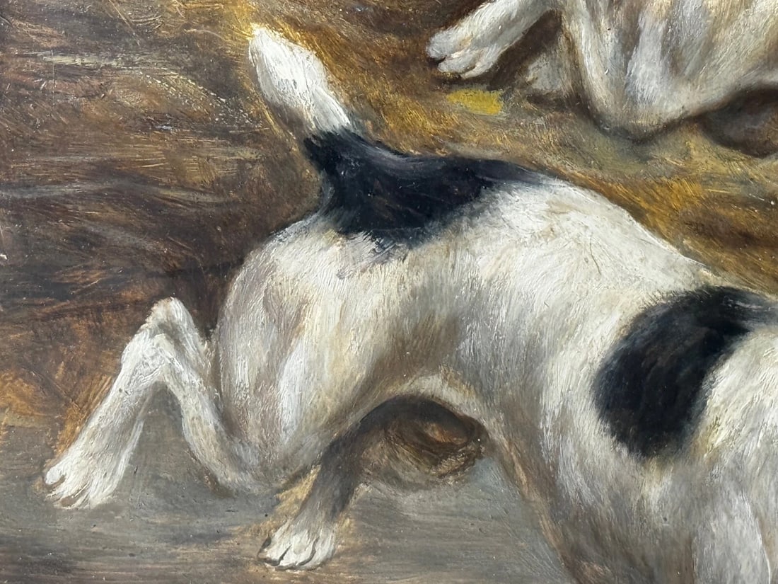 Victorian Hunting Oil Painting Two Jack Russell Terrier Dogs Chasing Rat In Barn - 14