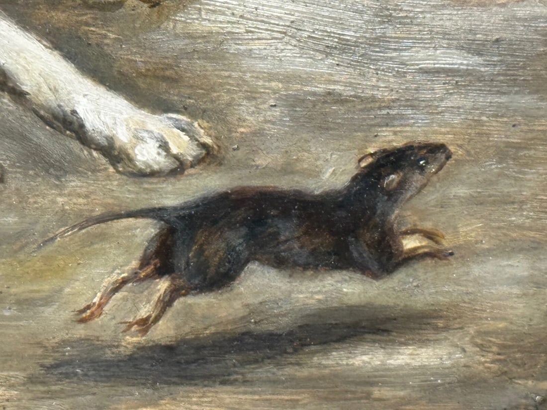 Victorian Hunting Oil Painting Two Jack Russell Terrier Dogs Chasing Rat In Barn - 7