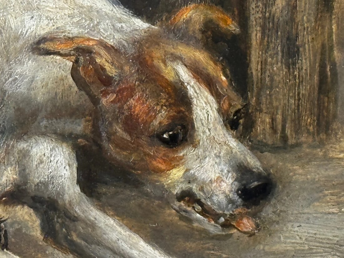 Victorian Hunting Oil Painting Two Jack Russell Terrier Dogs Chasing Rat In Barn - 9