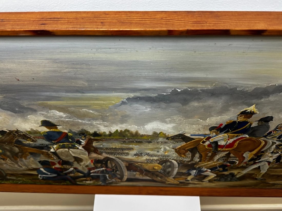 Oil Painting Battle Waterloo Red Coats Against French Napoleon & Ney Overlooking - 11