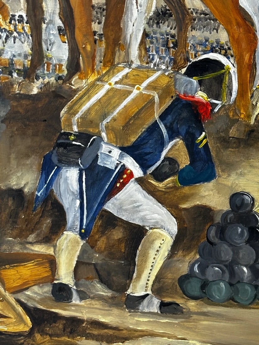 Oil Painting Battle Waterloo Red Coats Against French Napoleon & Ney Overlooking - 14