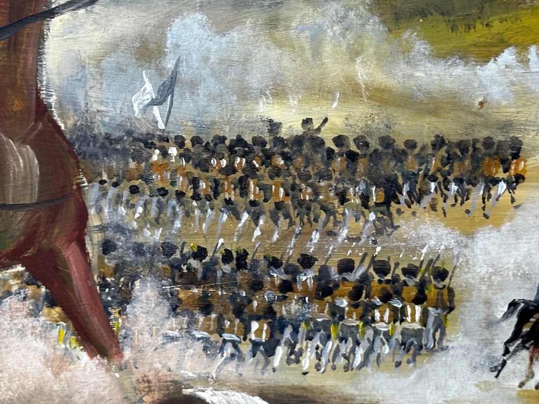 Oil Painting Battle Waterloo Red Coats Against French Napoleon & Ney Overlooking - 19