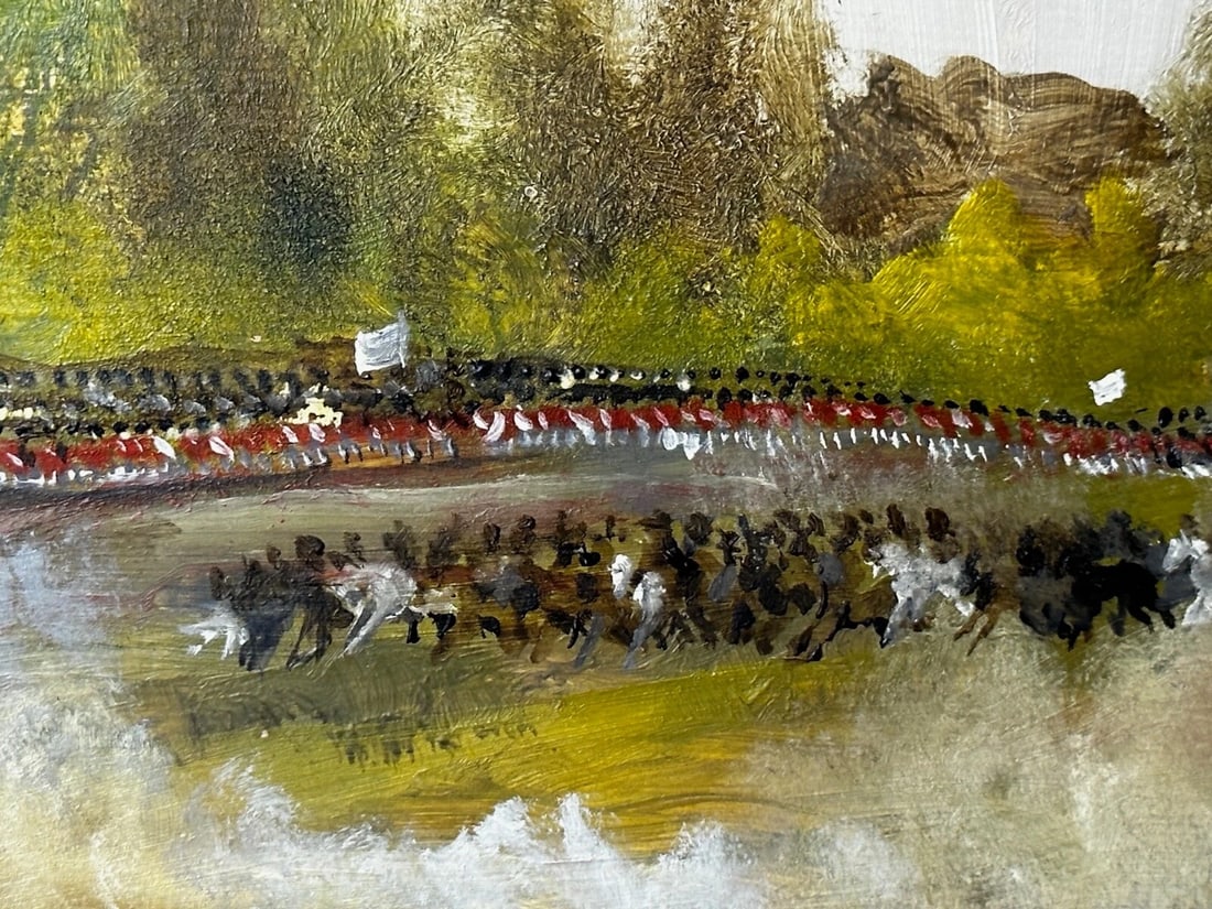 Oil Painting Battle Waterloo Red Coats Against French Napoleon & Ney Overlooking - 20