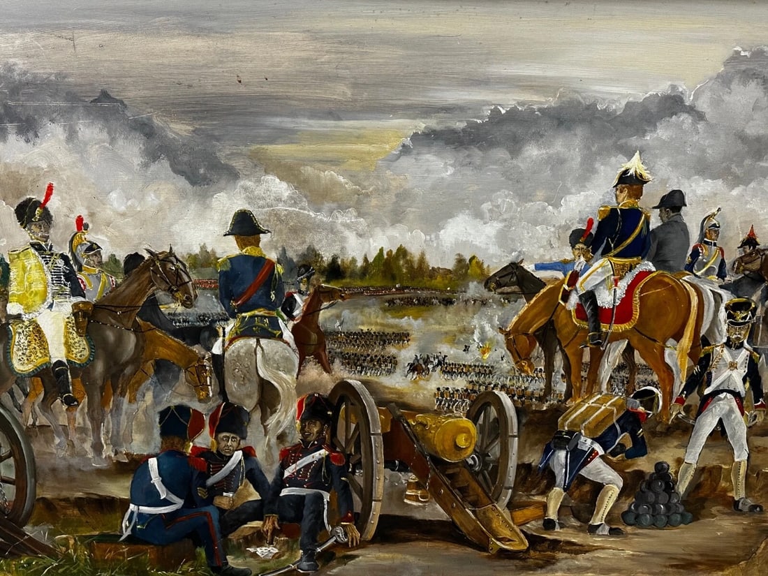 Oil Painting Battle Waterloo Red Coats Against French Napoleon & Ney Overlooking - 2