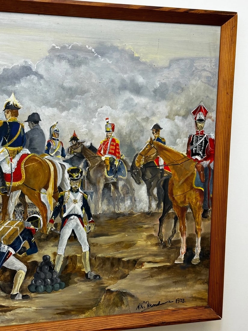 Oil Painting Battle Waterloo Red Coats Against French Napoleon & Ney Overlooking - 3
