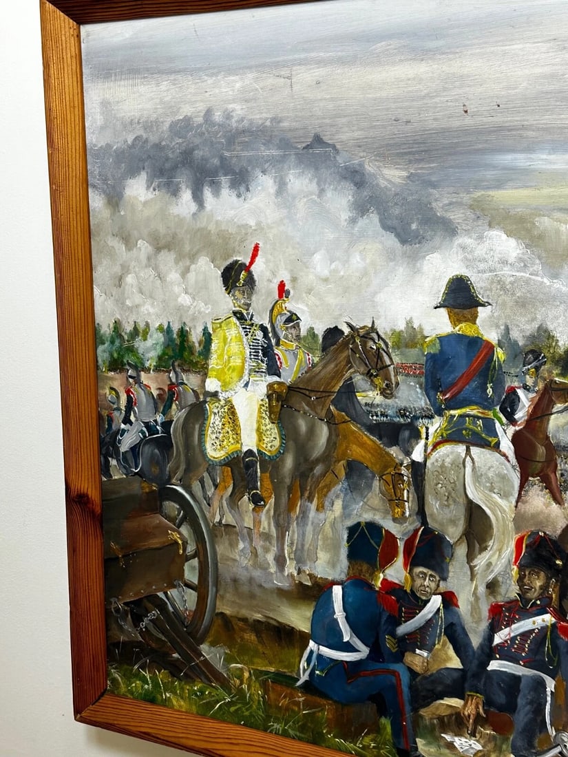 Oil Painting Battle Waterloo Red Coats Against French Napoleon & Ney Overlooking - 4