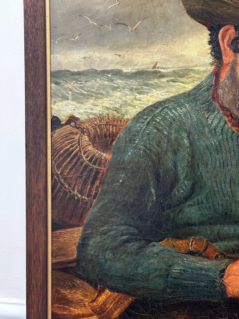 Newlyn 19th Century Marine Oil Painting Portrait Cornish Fisherman Hooked Catch - 3