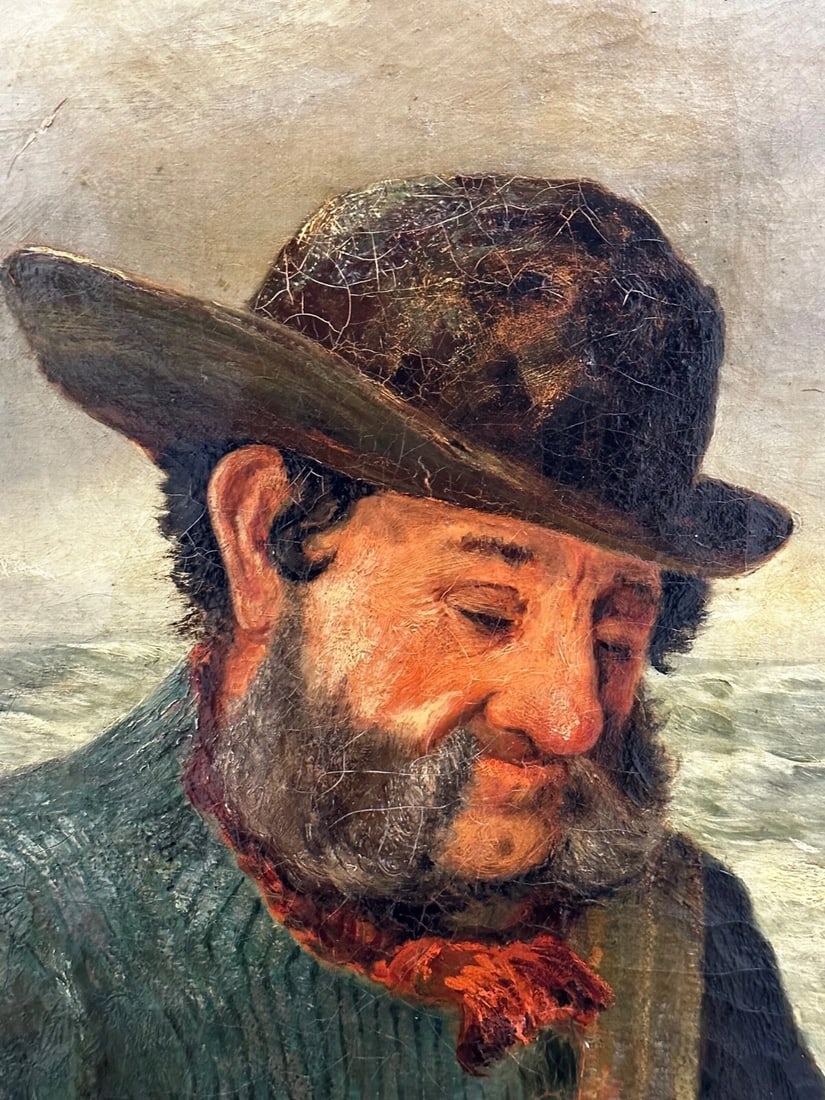 Newlyn 19th Century Marine Oil Painting Portrait Cornish Fisherman Hooked Catch - 6