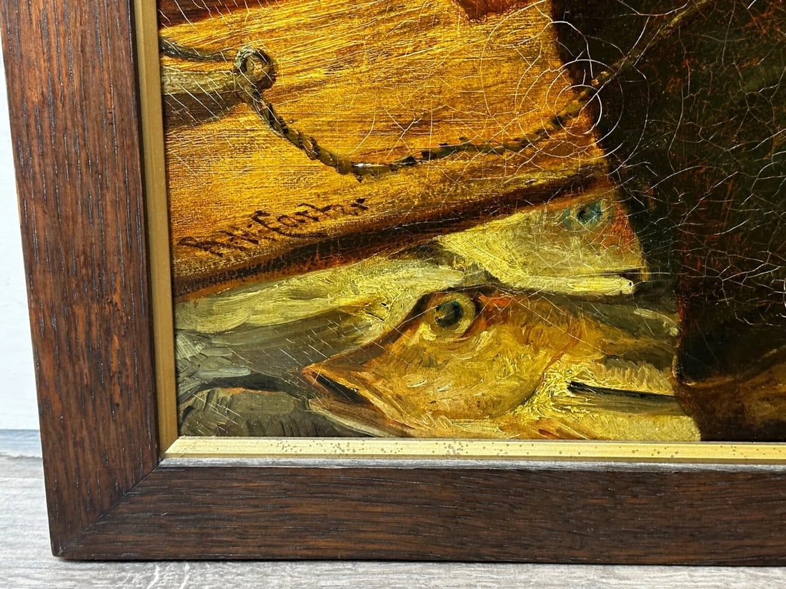 Newlyn 19th Century Marine Oil Painting Portrait Cornish Fisherman Hooked Catch - 8