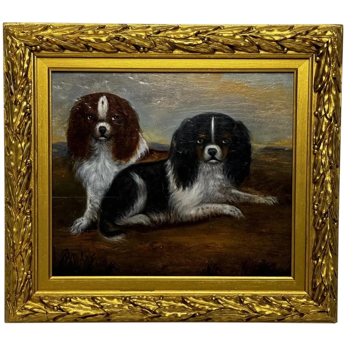 British 19th Century Oil Painting Animal Portrait Of King Charles Spaniel Dogs (1 of 20)