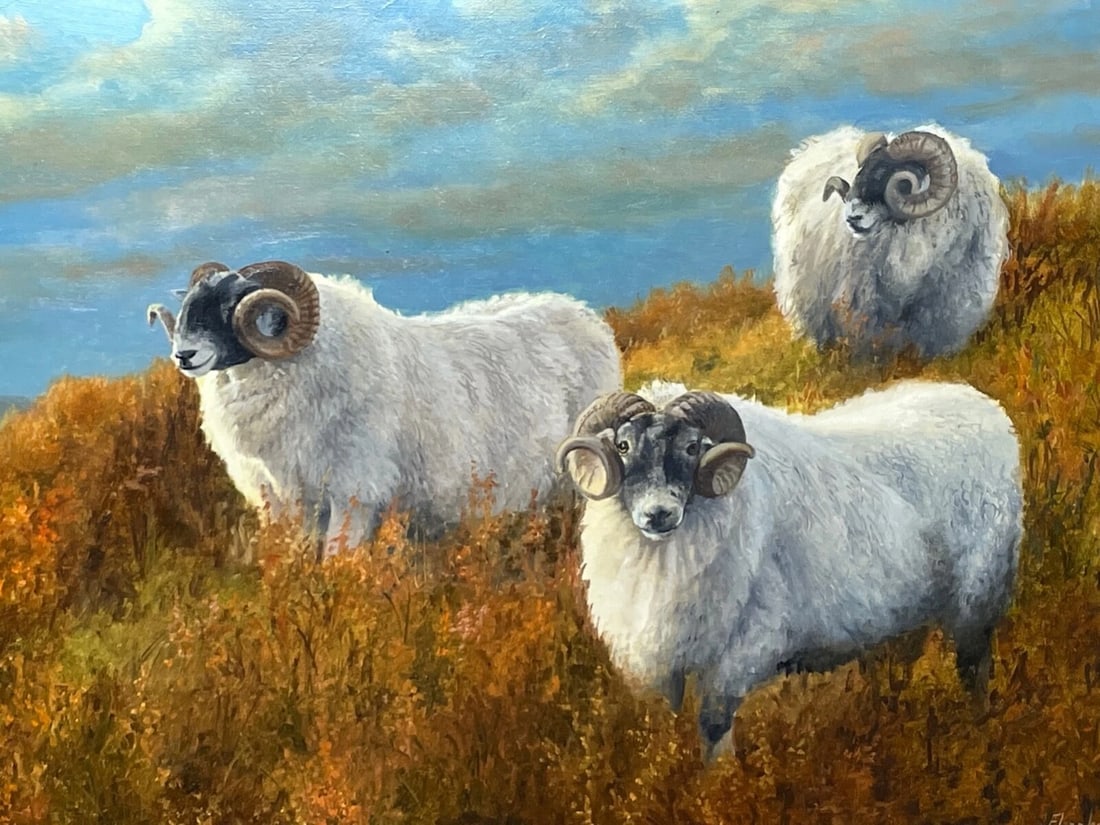 British Oil Painting Sheep In Scottish Highlands Landscape - 3