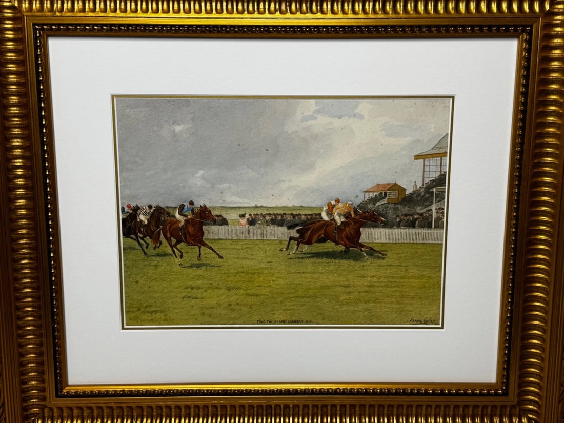 Equestrian Painting 2000 Guineas 1910 Neil Gow Wins at Newmarket By Issac Cullin - 2