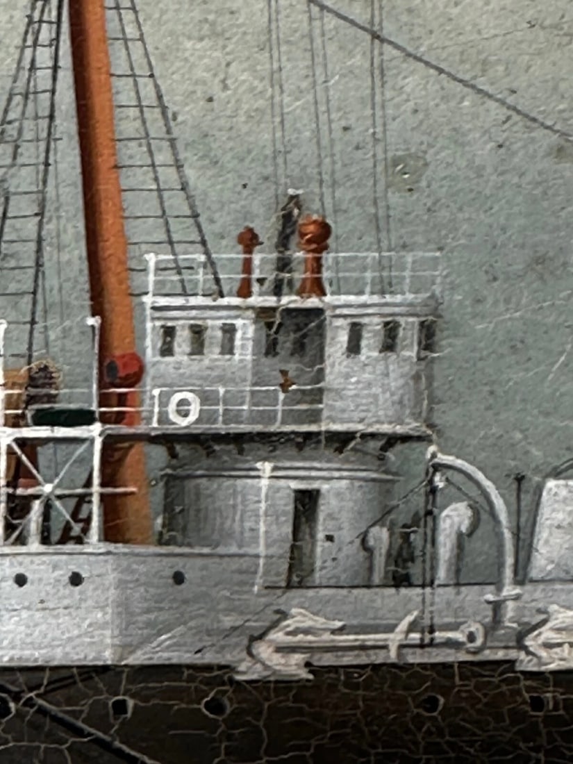 Oil Painting Marine Ship Blake Class Cruiser Royal Navy HMS Blenheim C1900's - 10