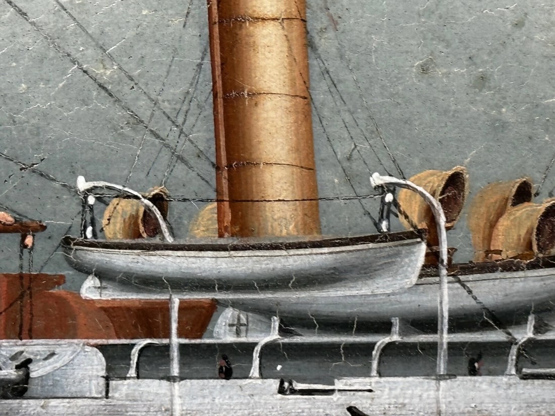 Oil Painting Marine Ship Blake Class Cruiser Royal Navy HMS Blenheim C1900's - 12