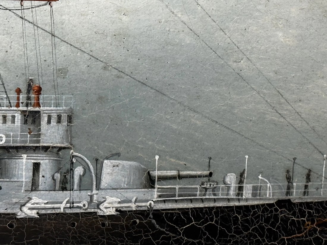 Oil Painting Marine Ship Blake Class Cruiser Royal Navy HMS Blenheim C1900's - 8