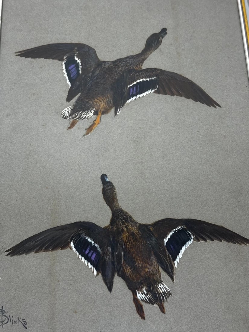 Victorian Painting Sporting Game Birds Two Ducks Flying Away By Thomas Blinks - 2