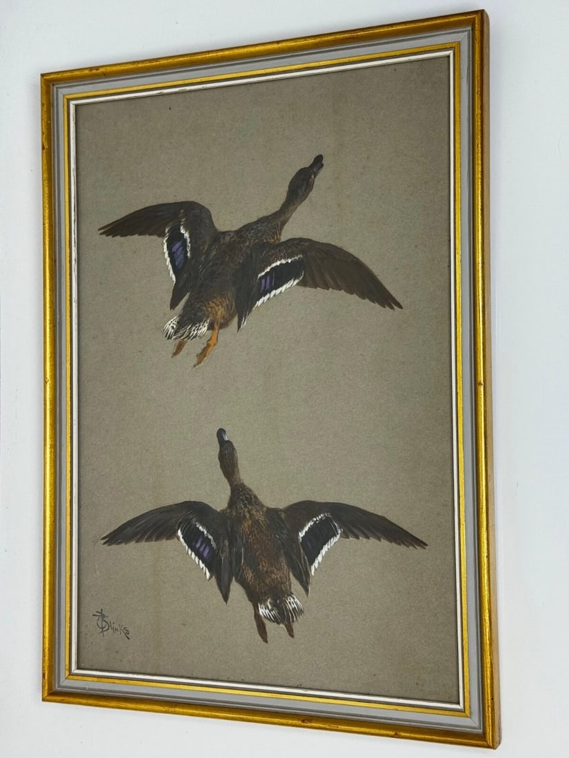 Victorian Painting Sporting Game Birds Two Ducks Flying Away By Thomas Blinks - 3