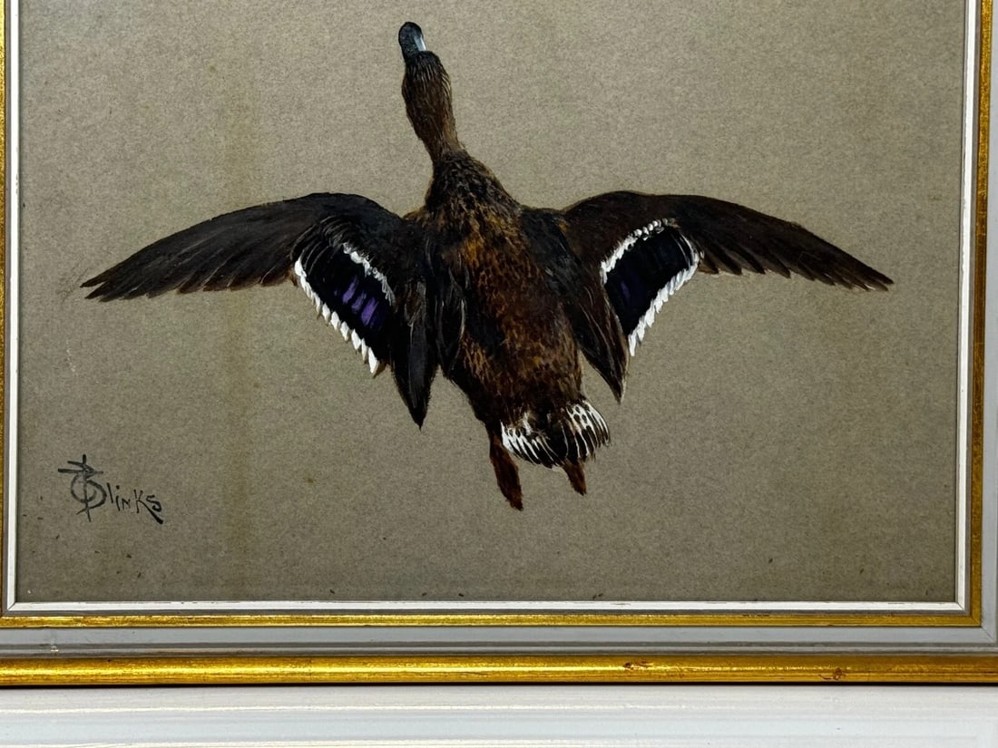 Victorian Painting Sporting Game Birds Two Ducks Flying Away By Thomas Blinks - 4
