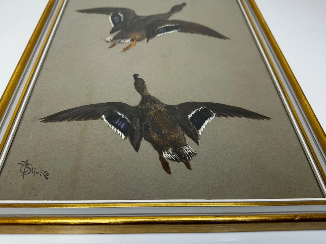 Victorian Painting Sporting Game Birds Two Ducks Flying Away By Thomas Blinks - 7