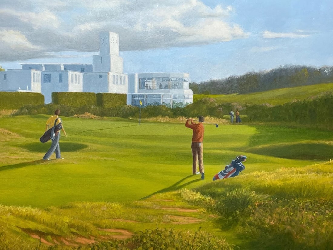 English Sporting Oil Painting Golf Players At Royal Birkdale Southport - 2