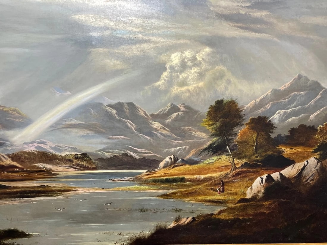 Landscape Oil Masterpiece“A Summer Shower Passing Over the Snowdon Range" C1878 - 2