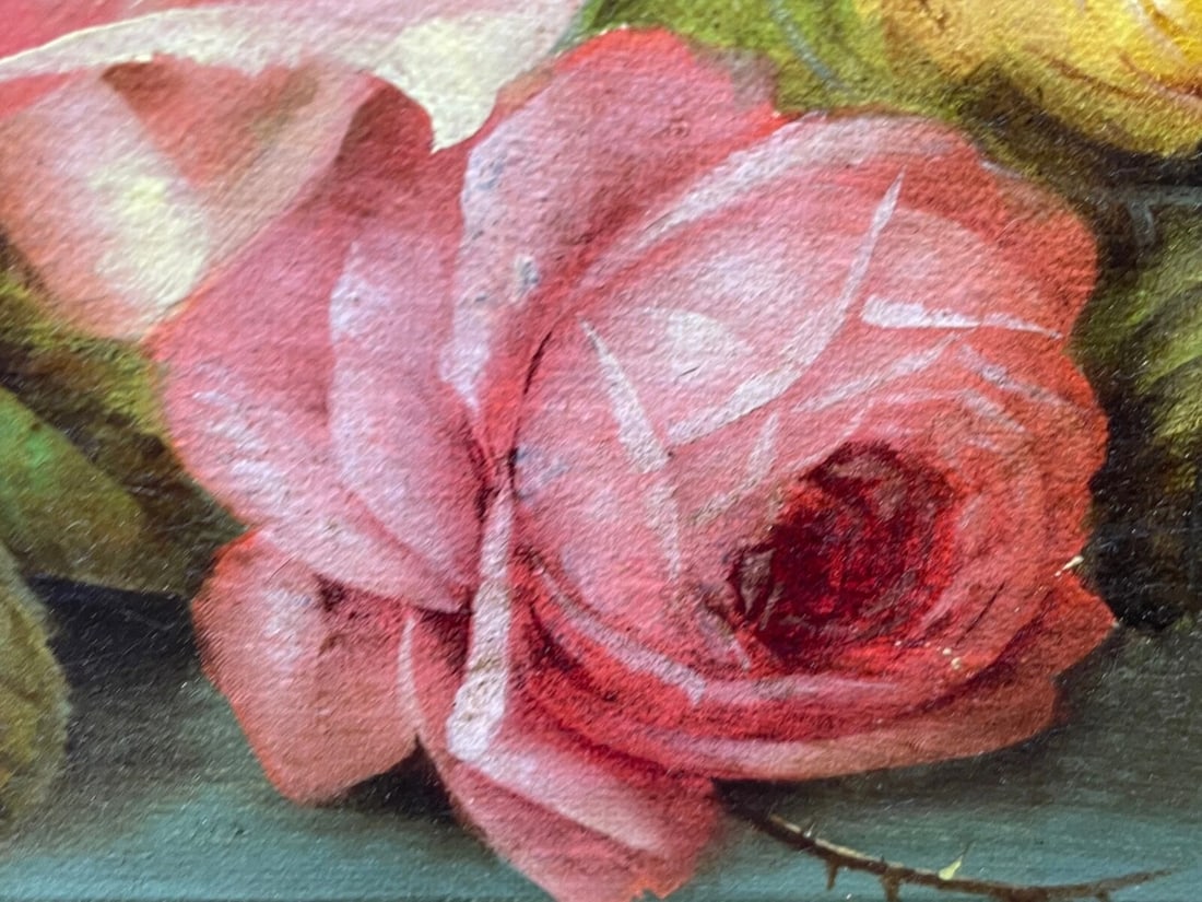 19th Century British Work Of Art Oil Painting Still Life Roses Peaches & Grapes - 15
