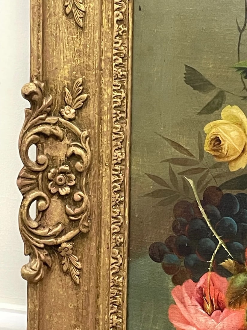 19th Century British Work Of Art Oil Painting Still Life Roses Peaches & Grapes - 3