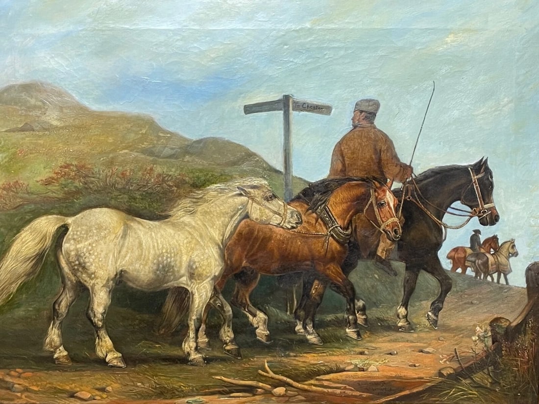 Equestrian Oil Painting Horses On The Road To Chester By Edward Lloyd Ellesmere - 2