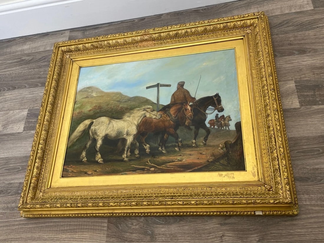 Equestrian Oil Painting Horses On The Road To Chester By Edward Lloyd Ellesmere - 3